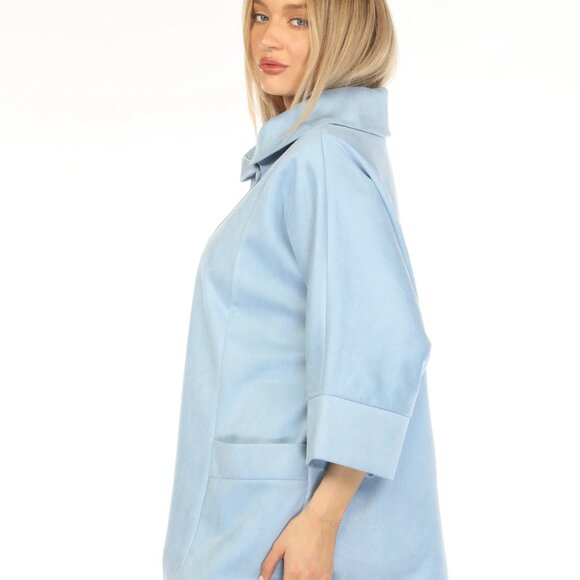 Light Blue Suede Pockets Designer Light Jacket - Picture 4 of 4